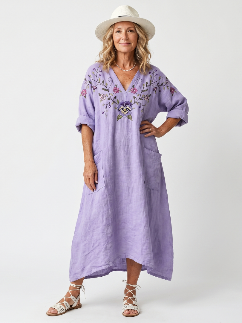 Bellone | Robe Midi Brodée à Poches