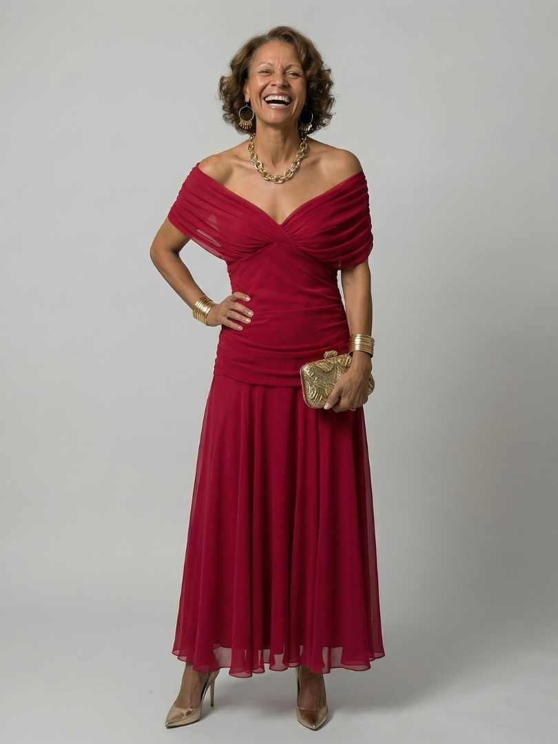 Marion | Robe Midi Décontractée à Épaules Dénudées