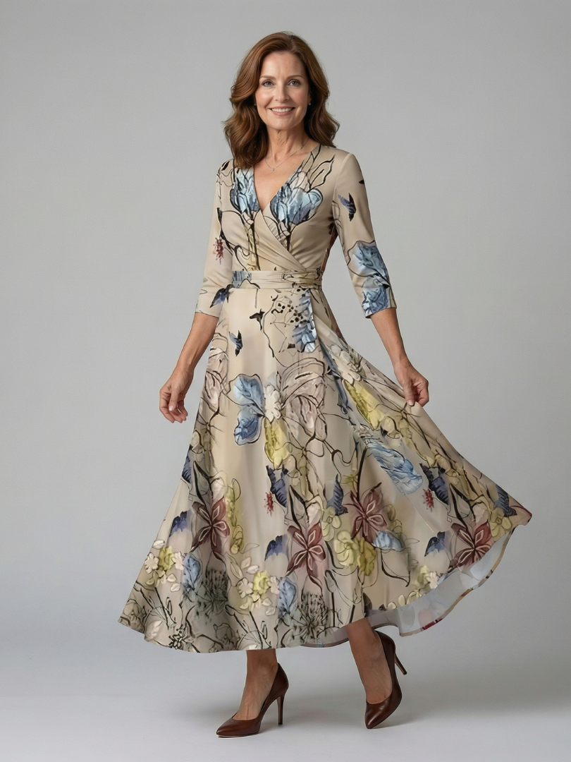 Coralie | Robe Midi Croisée à Col