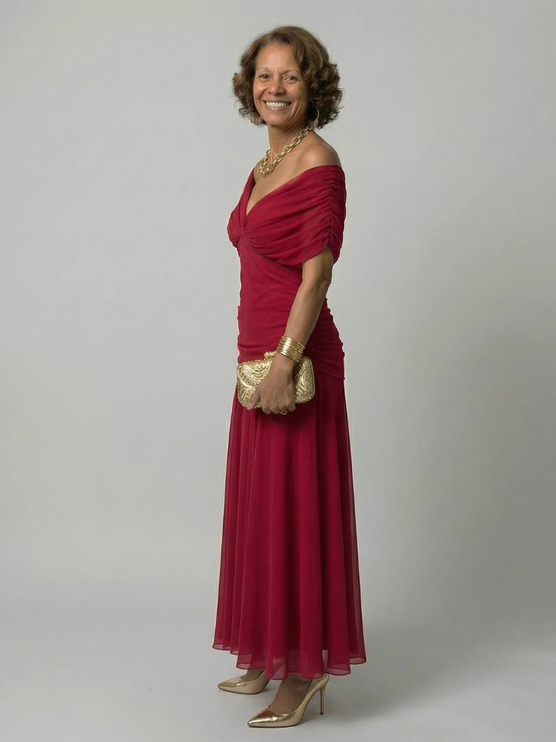 Marion | Robe Midi Décontractée à Épaules Dénudées