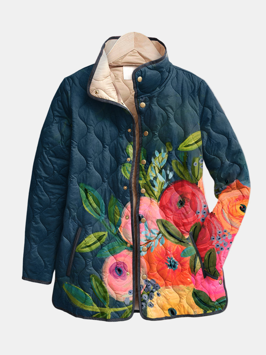 Fabienne | Veste Matelassée Fleurs Peintes