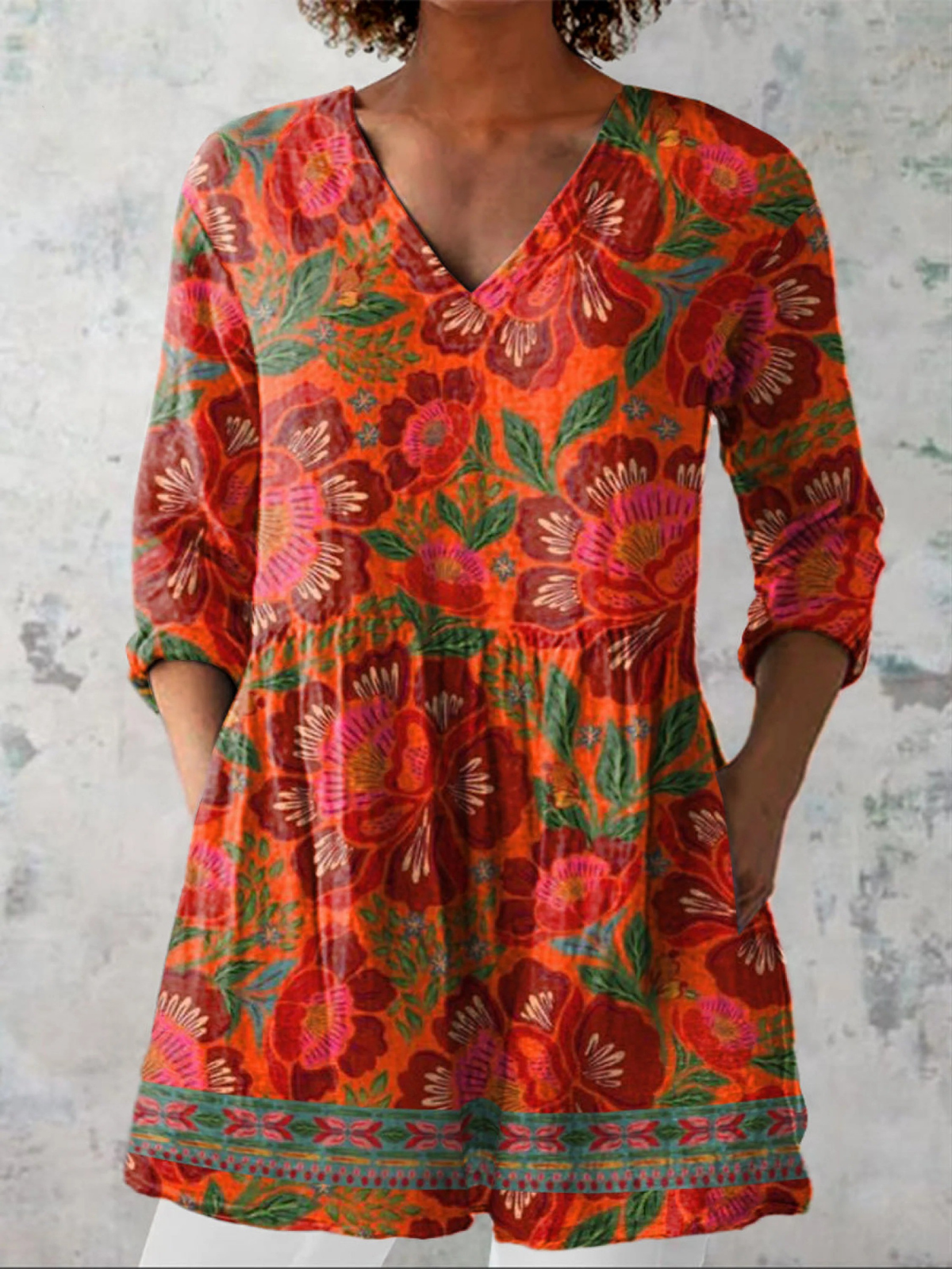 Élina | Blouse Longue Col V Ardente