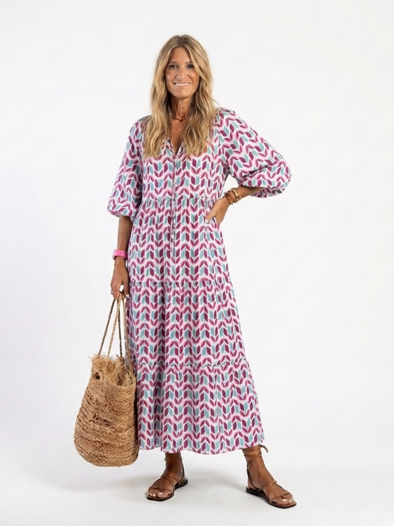 Aspasie | Robe Midi Géométrique à Volants