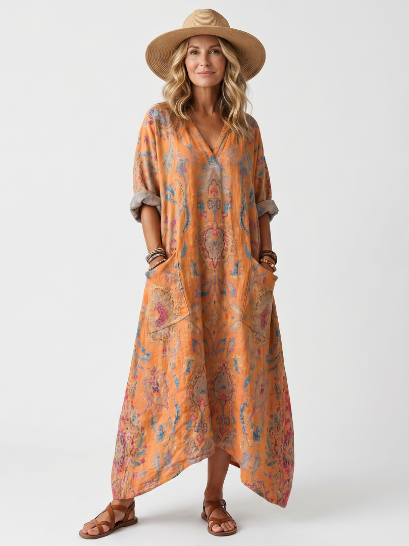Aliénor | Robe Midi Imprimée à Poches