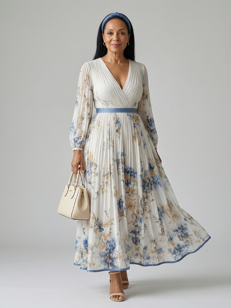 Noémie | Robe Midi Plissée Cache-Cœur