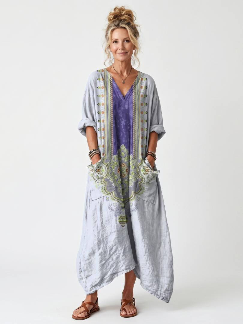 Adaline | Robe Midi Brodée Contrastée
