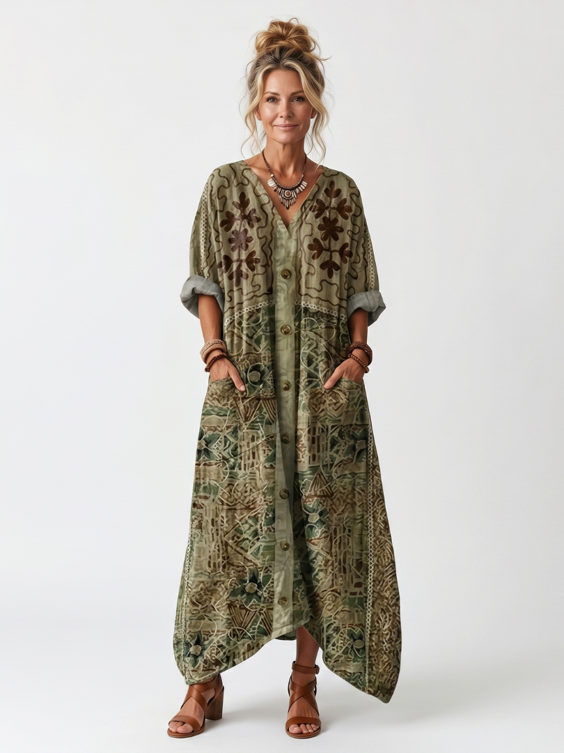 Alaïs | Robe Midi Brodée Boutonnée