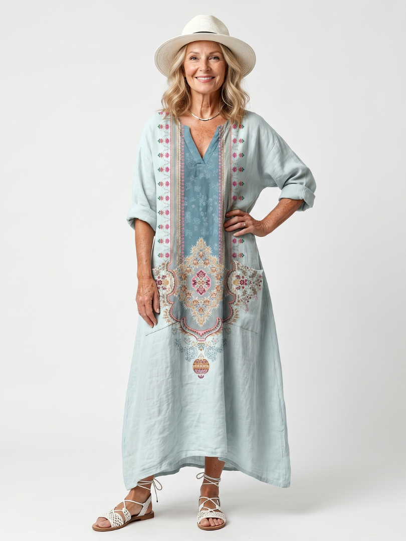 Andréa | Robe Midi Brodée à Poches