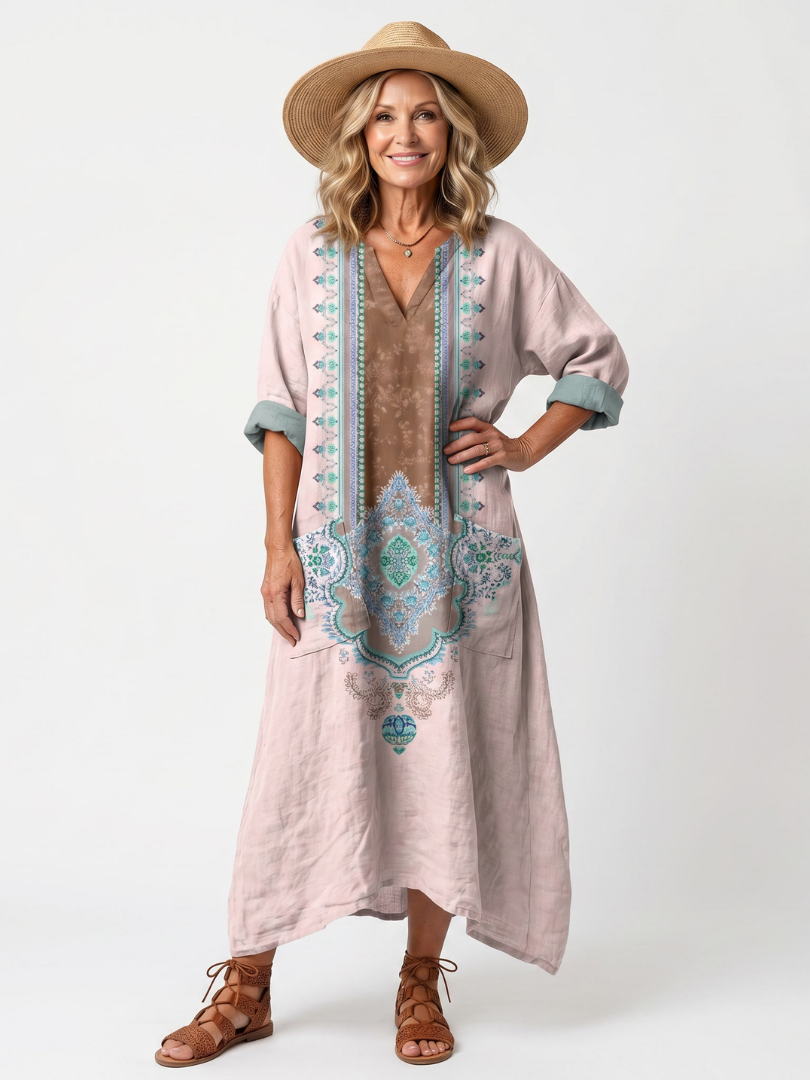 Amaury | Robe Midi Brodée à Poches