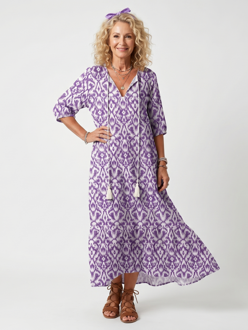 Athénaïs | Robe Midi Imprimée à Pompons