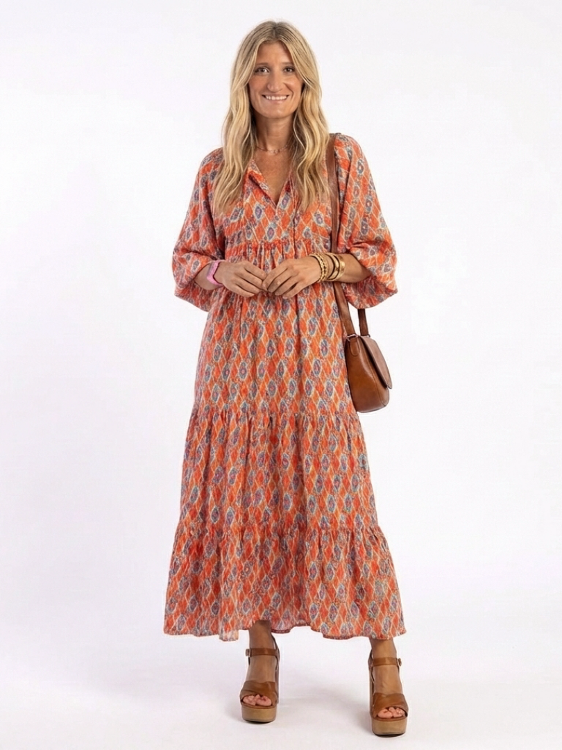 Chloé | Robe Midi Géométrique à Volants
