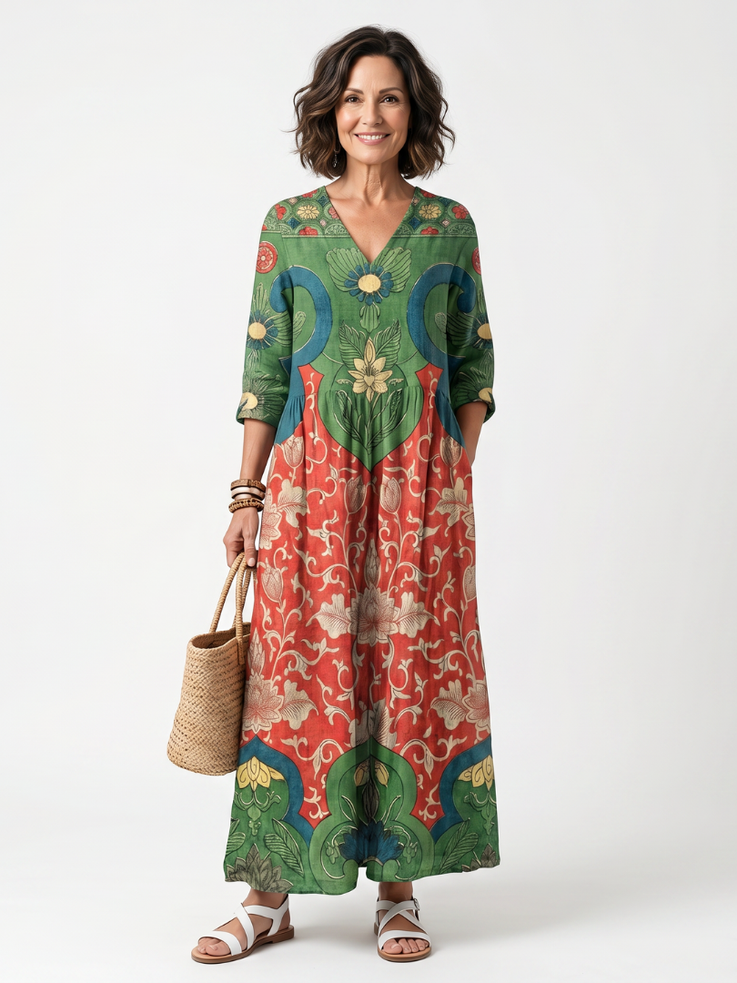 Alphonsine | Robe Midi Fleurie à Taille Froncée