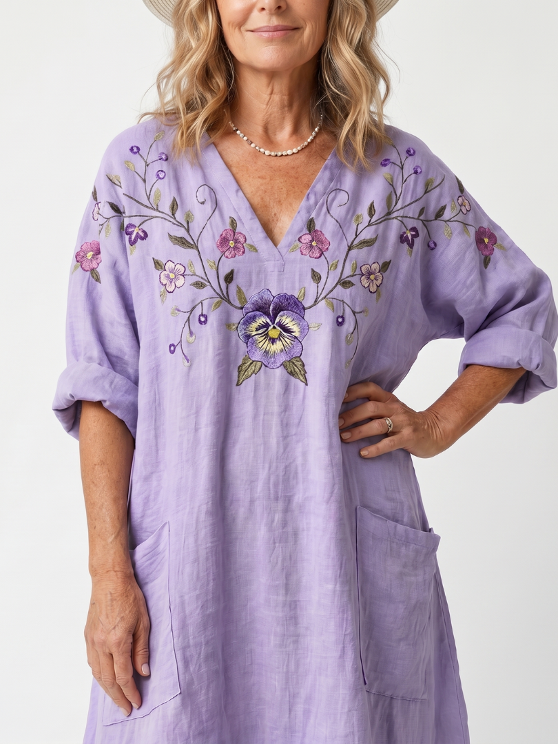 Bellone | Robe Midi Brodée à Poches