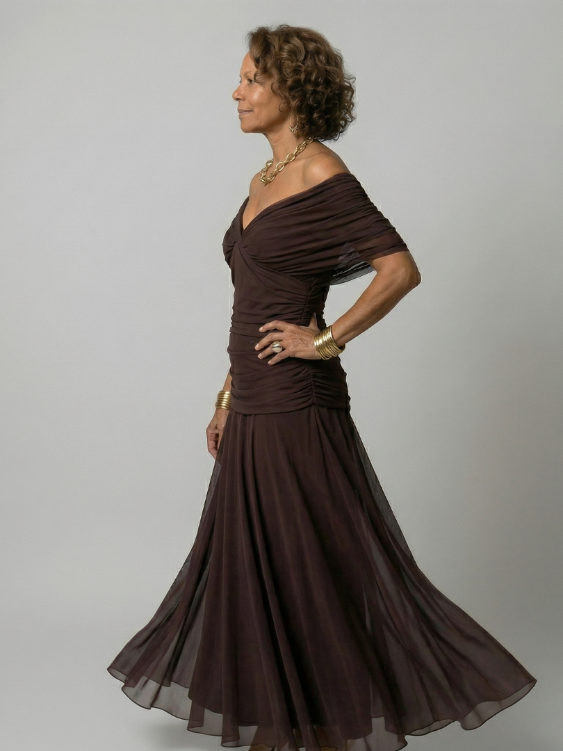Marion | Robe Midi Décontractée à Épaules Dénudées