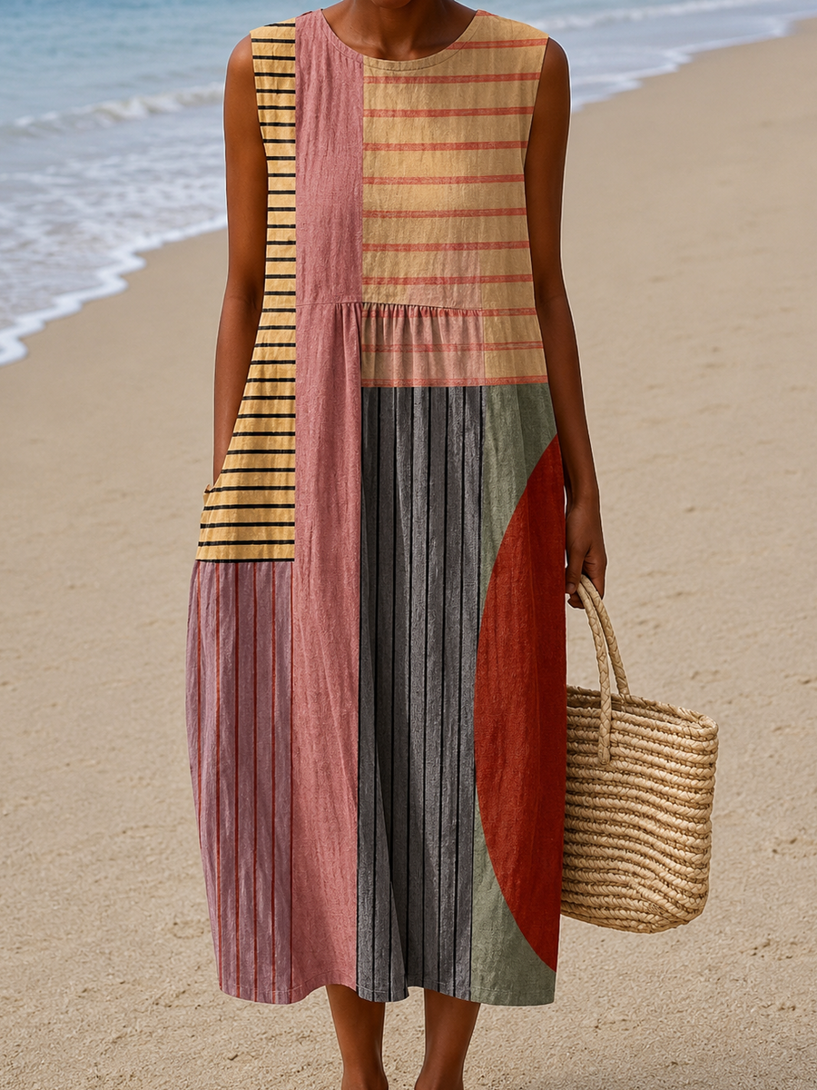 Jazmín - Robe Midi de Plage Imprimée Sans Manches et Coupe Ample