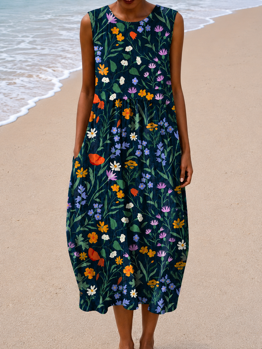 Zoé - Robe Midi Sans Manches Coupe Décontractée