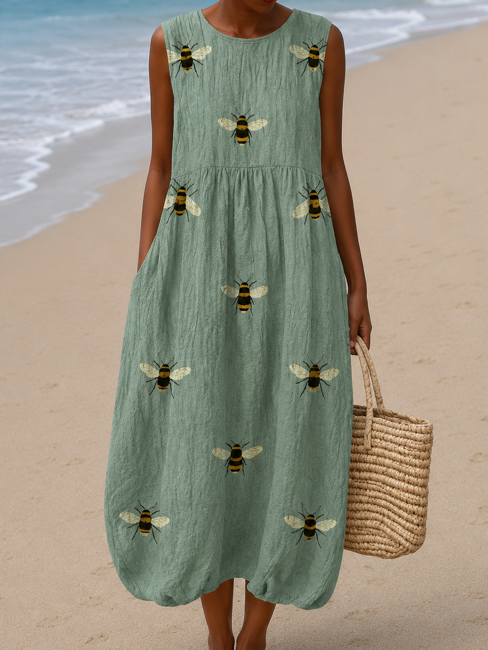 Macarena - Robe Midi de Plage Imprimée Sans Manches et Coupe Ample