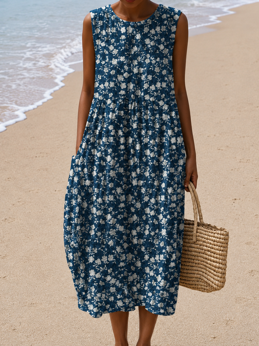 Lea - Robe Midi Sans Manches Coupe Décontractée