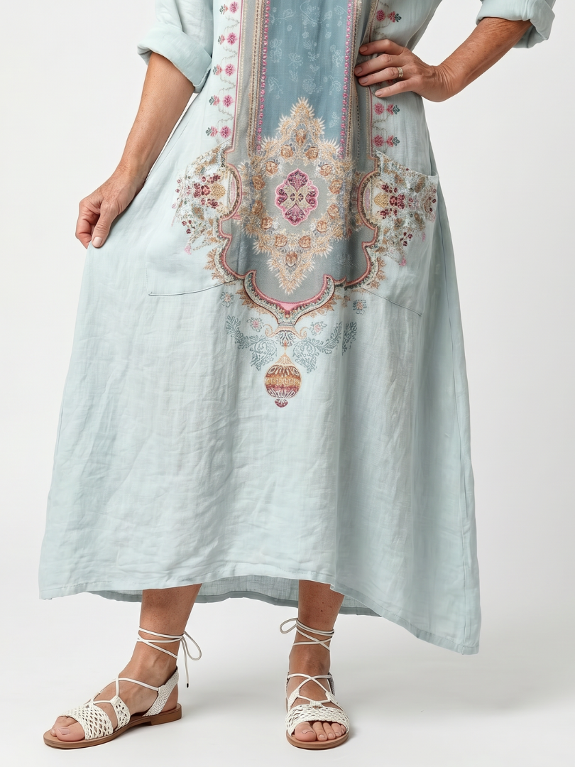 Andréa | Robe Midi Brodée à Poches