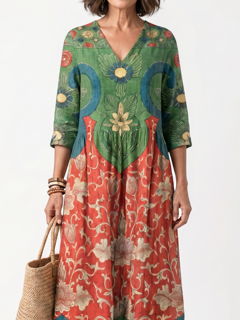 Alphonsine | Robe Midi Fleurie à Taille Froncée
