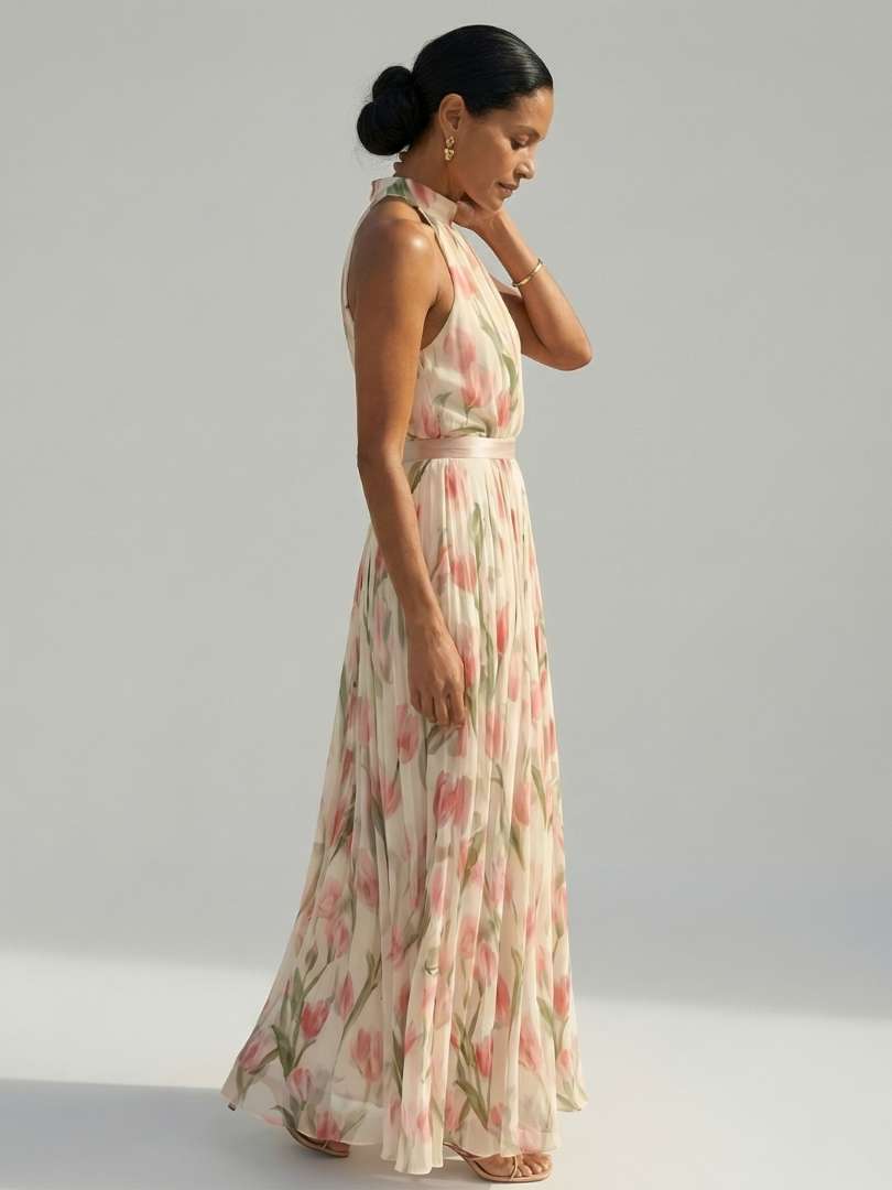 Sophie | Robe Midi Col Halter Fleurie