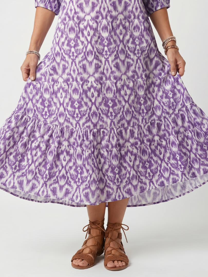 Athénaïs | Robe Midi Imprimée à Pompons
