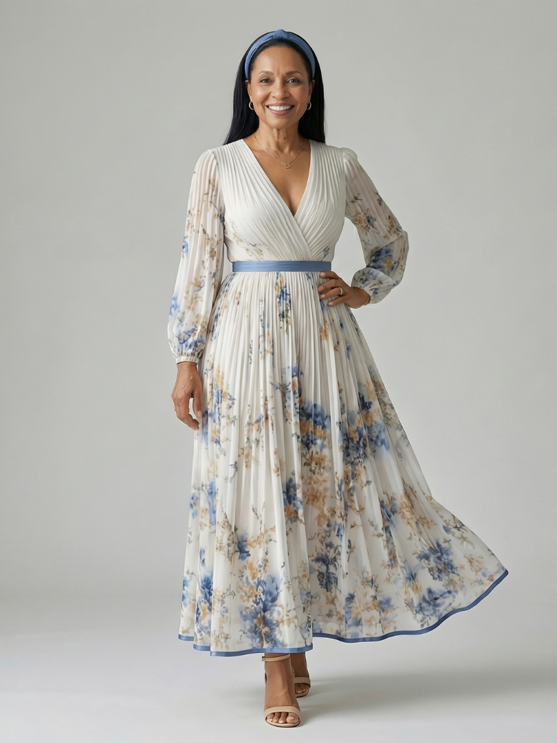Noémie | Robe Midi Plissée Cache-Cœur