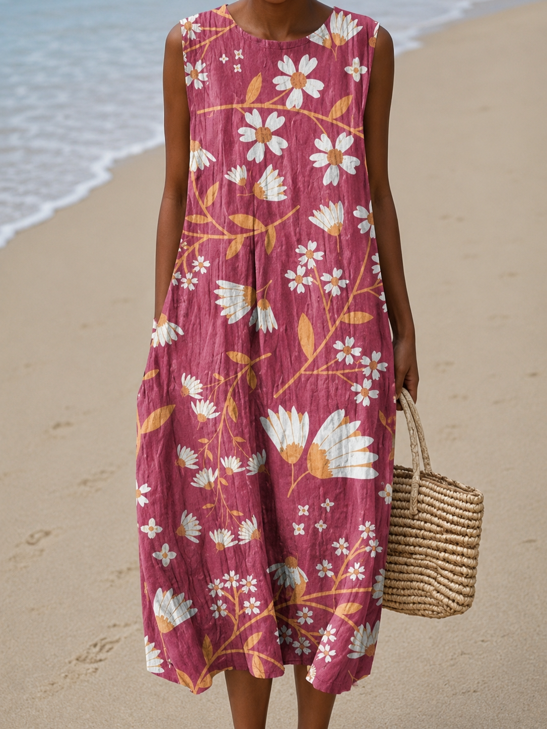 Carlota - Robe Midi Décontractée Imprimée Sans Manches