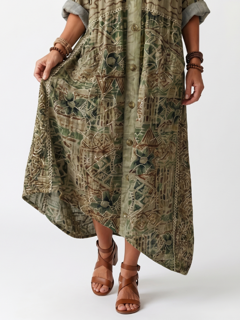 Alaïs | Robe Midi Brodée Boutonnée