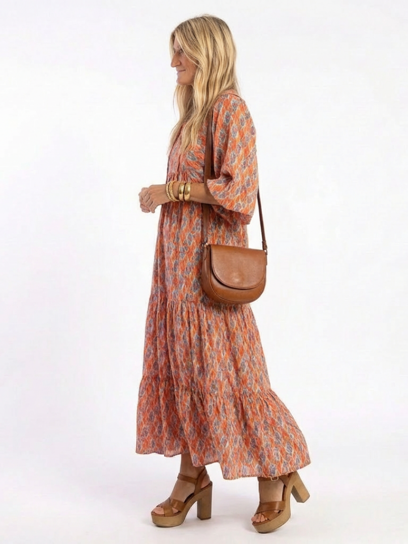 Chloé | Robe Midi Géométrique à Volants