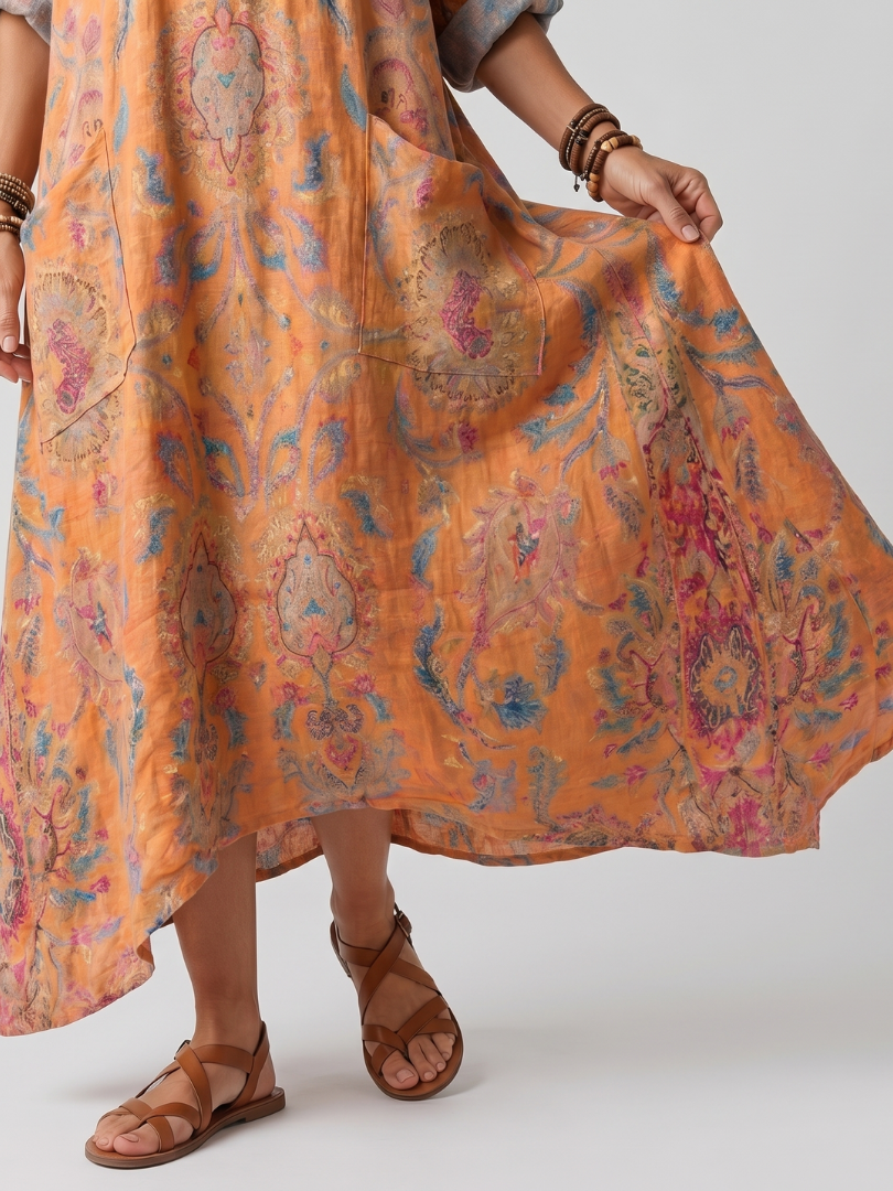 Aliénor | Robe Midi Imprimée à Poches