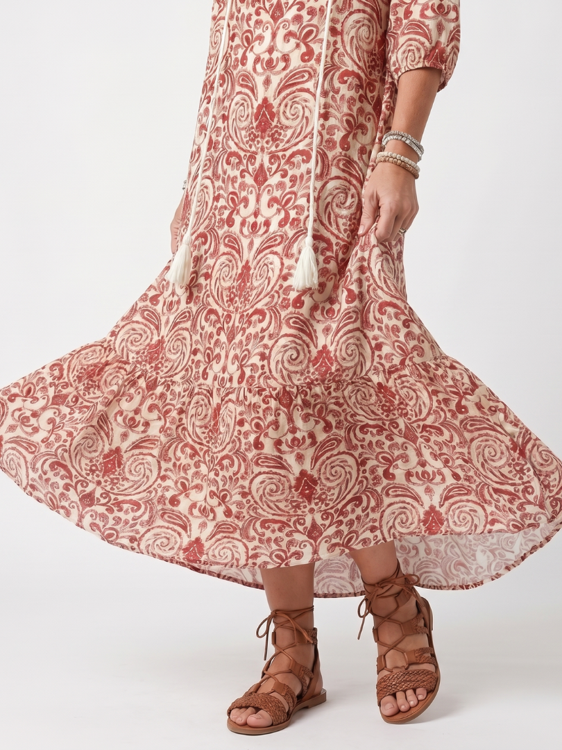 Augustine | Robe Midi Bohème à Pompons