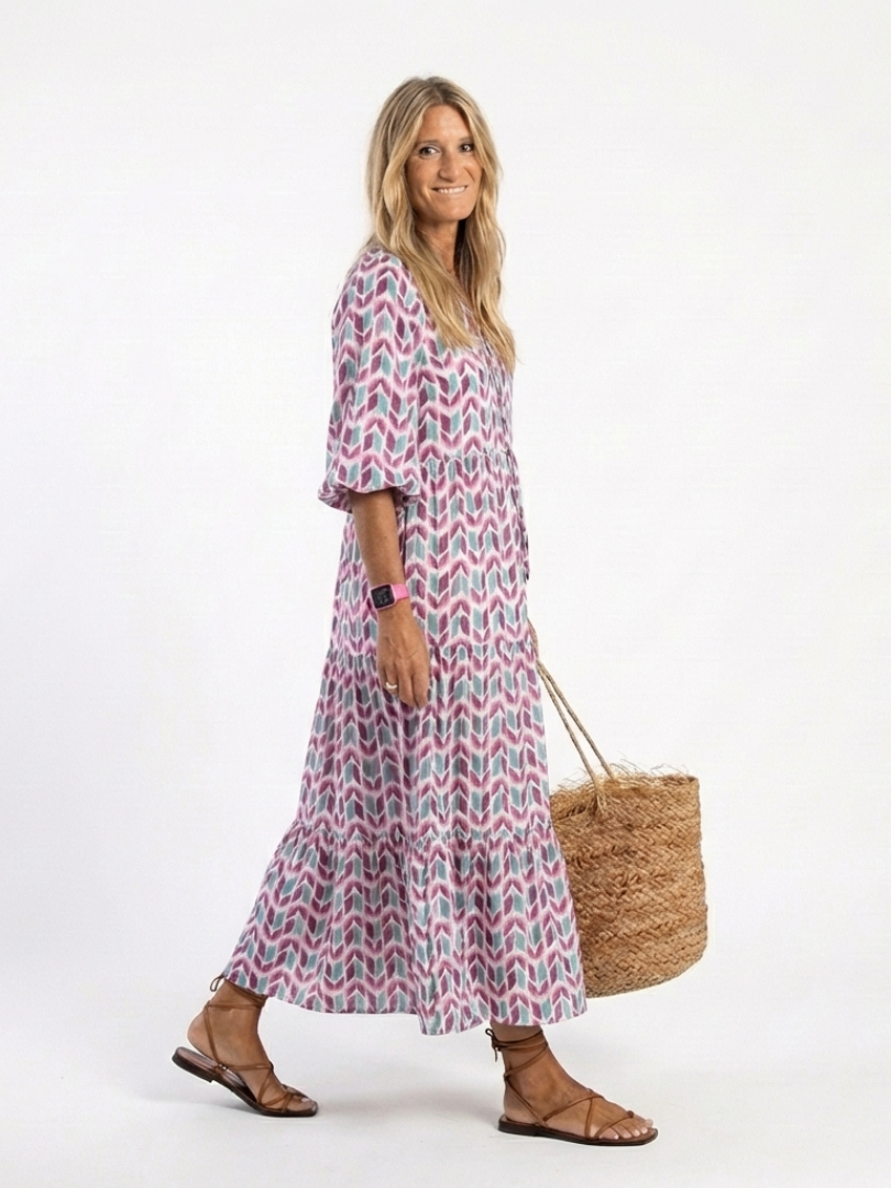 Aspasie | Robe Midi Géométrique à Volants