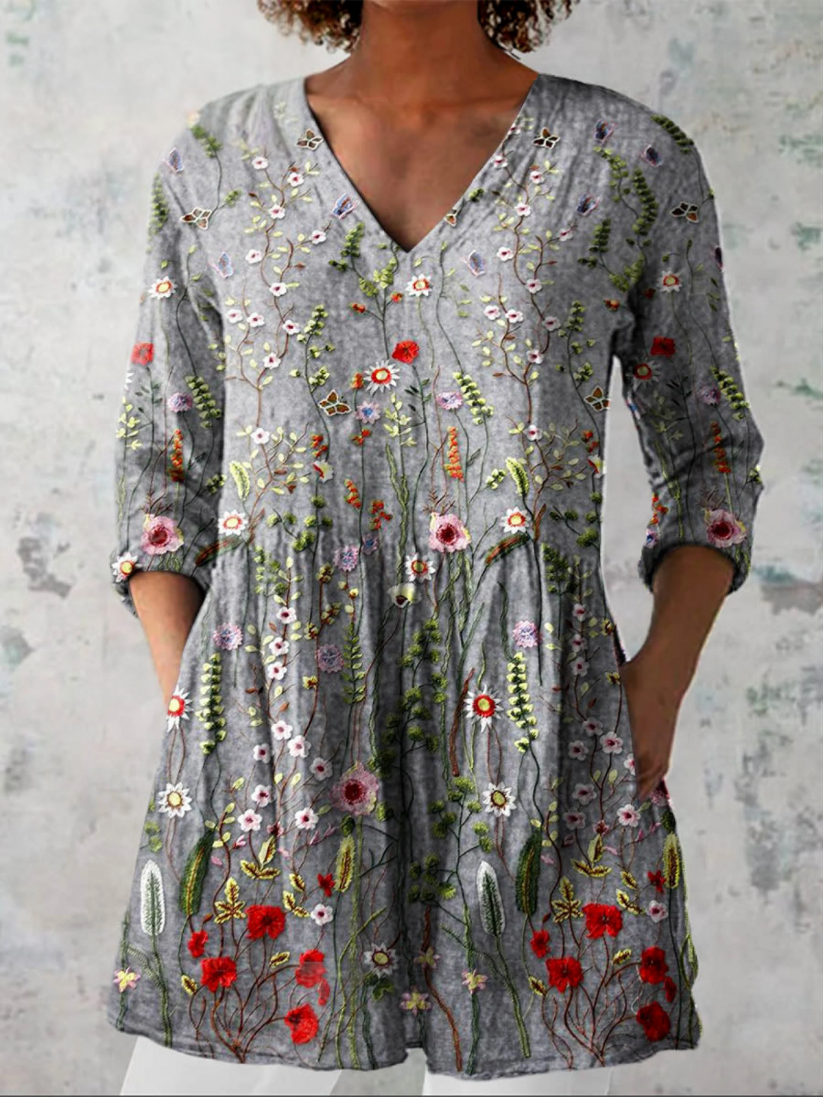 Aubépine | Blouse Longue Décolleté V Fluide