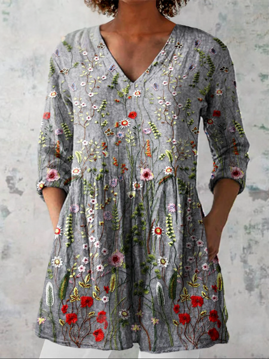 Aubépine | Blouse Longue Décolleté V Fluide