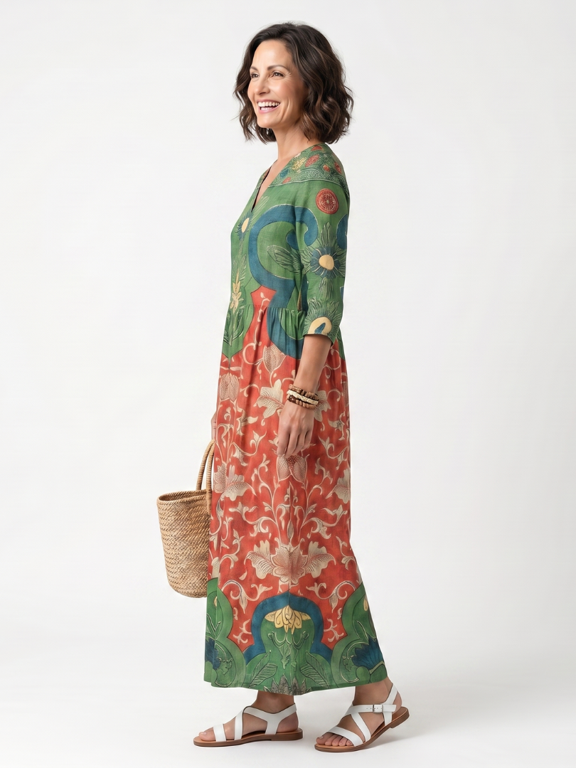 Alphonsine | Robe Midi Fleurie à Taille Froncée