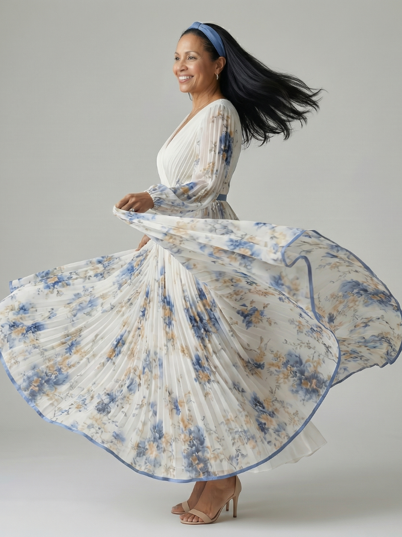Noémie | Robe Midi Plissée Cache-Cœur