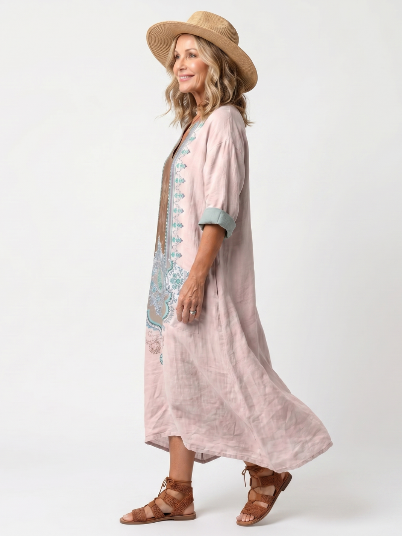 Amaury | Robe Midi Brodée à Poches