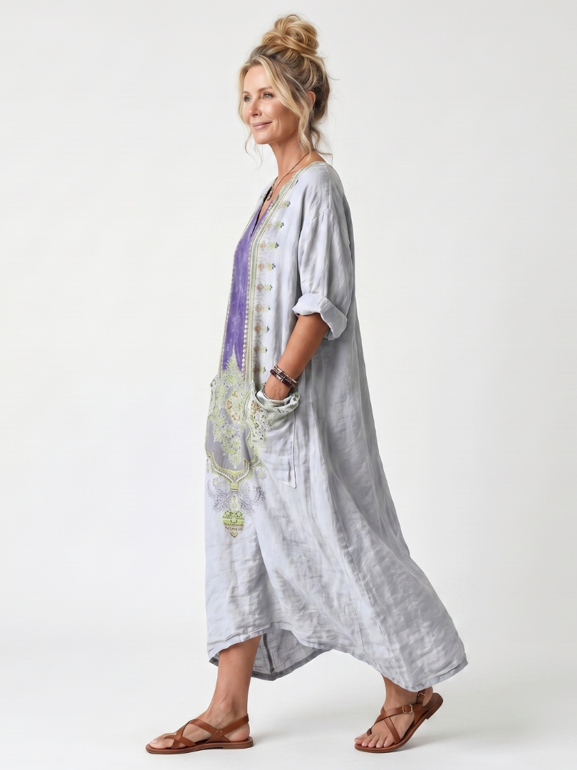 Adaline | Robe Midi Brodée Contrastée