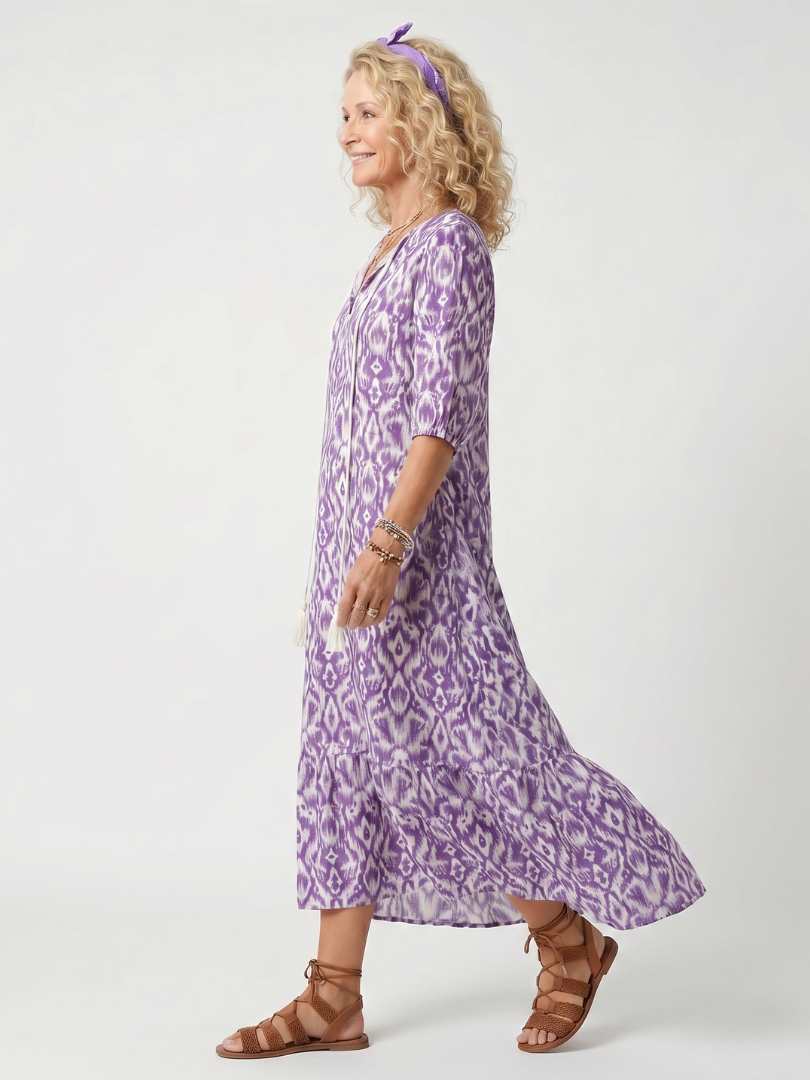 Athénaïs | Robe Midi Imprimée à Pompons