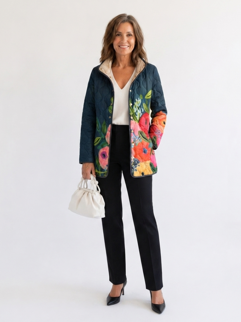 Fabienne | Veste Matelassée Fleurs Peintes