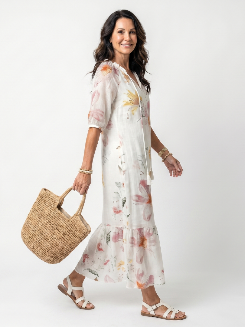 Aubierge | Robe Midi Fleurie à Volants