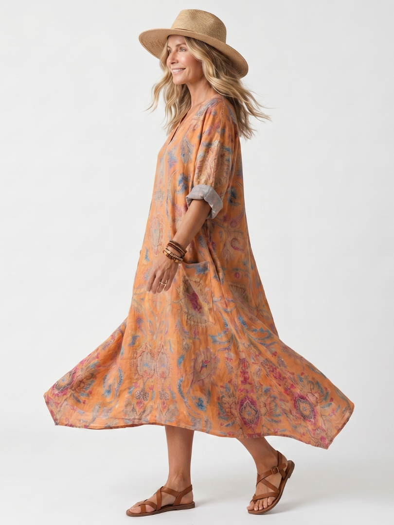 Aliénor | Robe Midi Imprimée à Poches