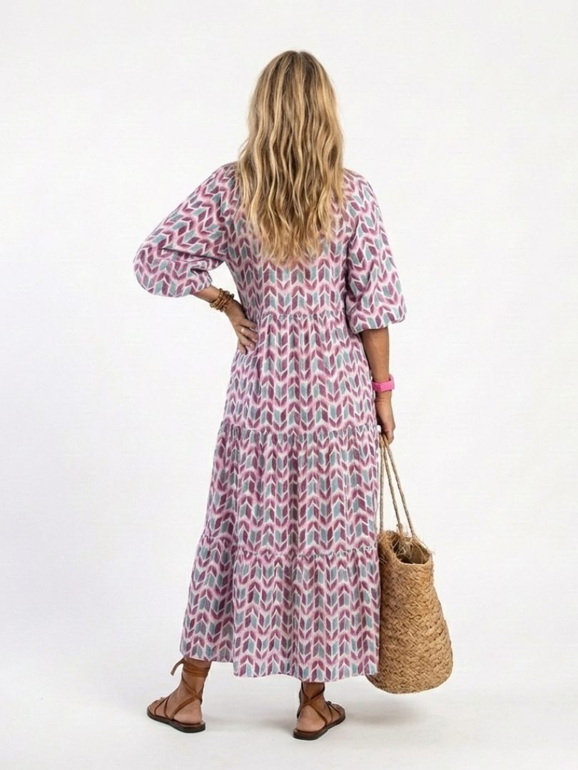 Aspasie | Robe Midi Géométrique à Volants