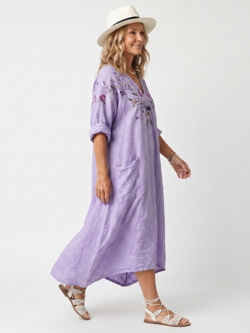 Bellone | Robe Midi Brodée à Poches