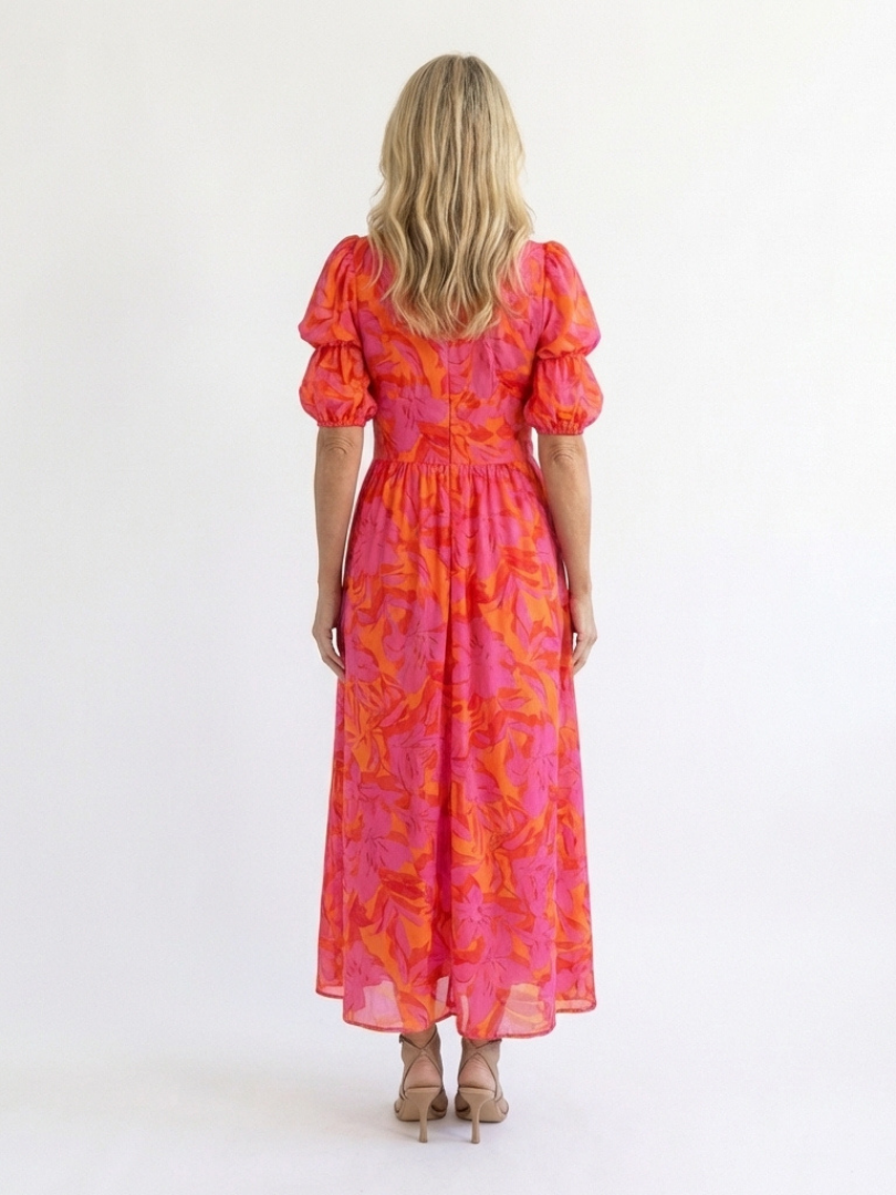 Colette | Robe Midi Manches Bouffantes & Col en V Floral
