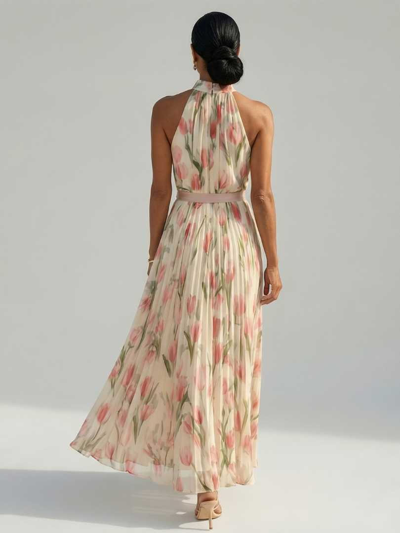 Sophie | Robe Midi Col Halter Fleurie