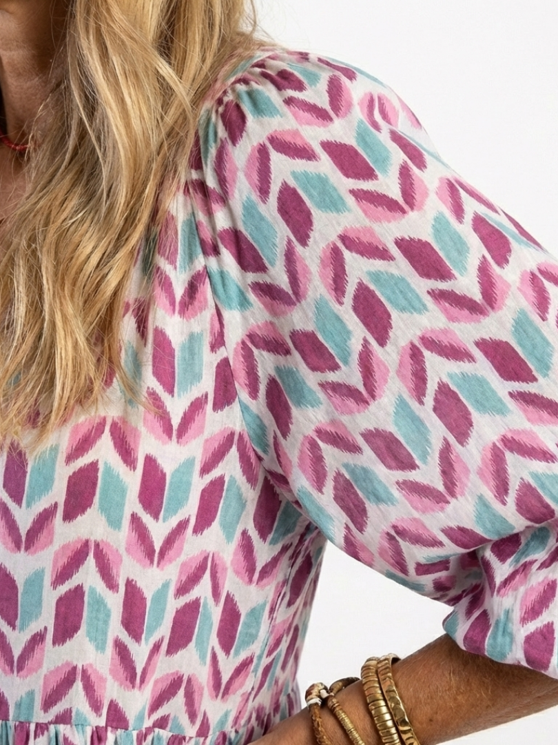 Aspasie | Robe Midi Géométrique à Volants