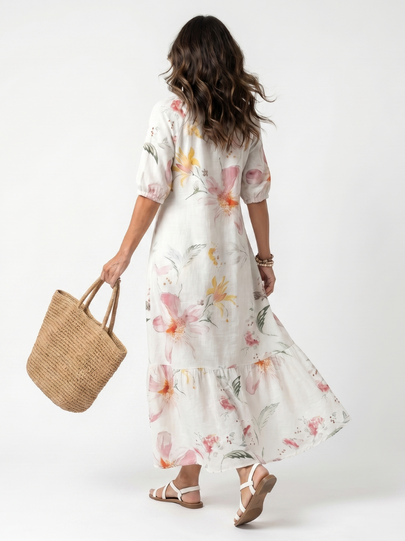 Aubierge | Robe Midi Fleurie à Volants