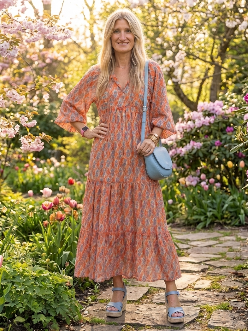 Chloé | Robe Midi Géométrique à Volants